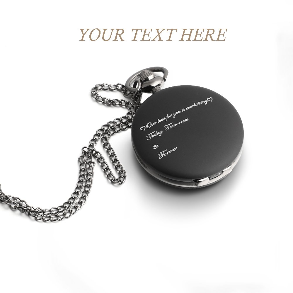 Godchoices Personalized Pocket Watch Custom Photo Pocket Watch with Chain for Men/Women Engraved with Any Words, Personalized Photo Gift for Father and Boyfriend