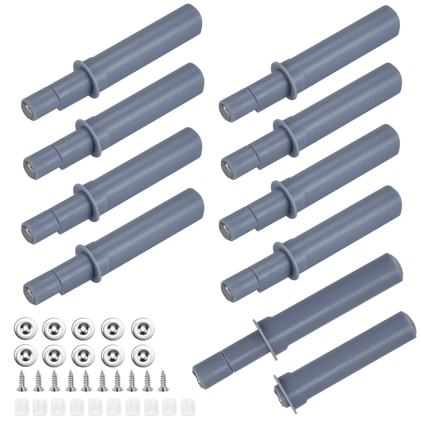 KLYNGTSK 10 x Push to Open Drawer Damper Door Closing System 45 mm Push Pull System with Screw Fasteners Push to Open Magnetic Latch for Door Cupboards Cabinets Cabinets, Grey