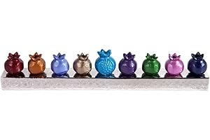 Yair Emanuel Hanukah Menorah Strip of Colored Pomegranate Candle Holders Designed by Artist (Multicolor)