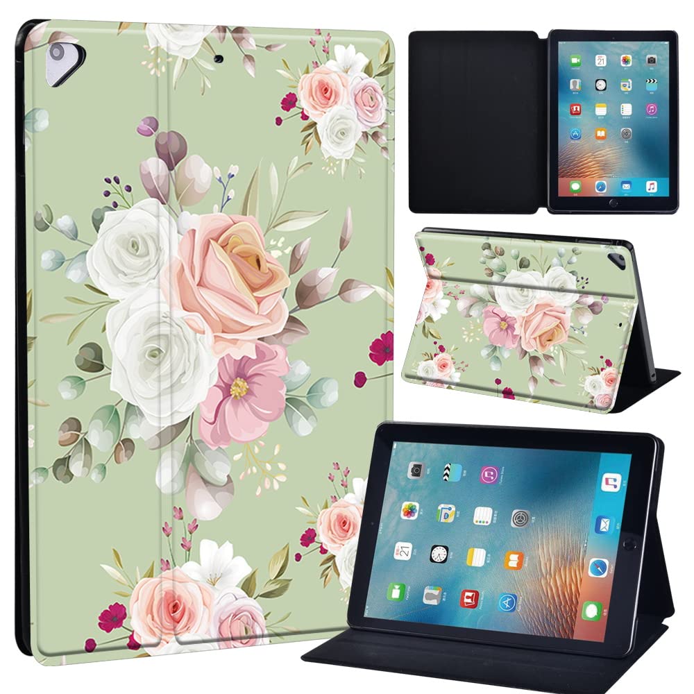 Leather slim lightweight Stand Cover Case for Apple New iPad 9.7 2018 2017(6th Gen, 5th Gen)/iPad Air 2/iPad Air/iPad Pro 9.7 Tablet with Auto Wake/Sleep (flower023)