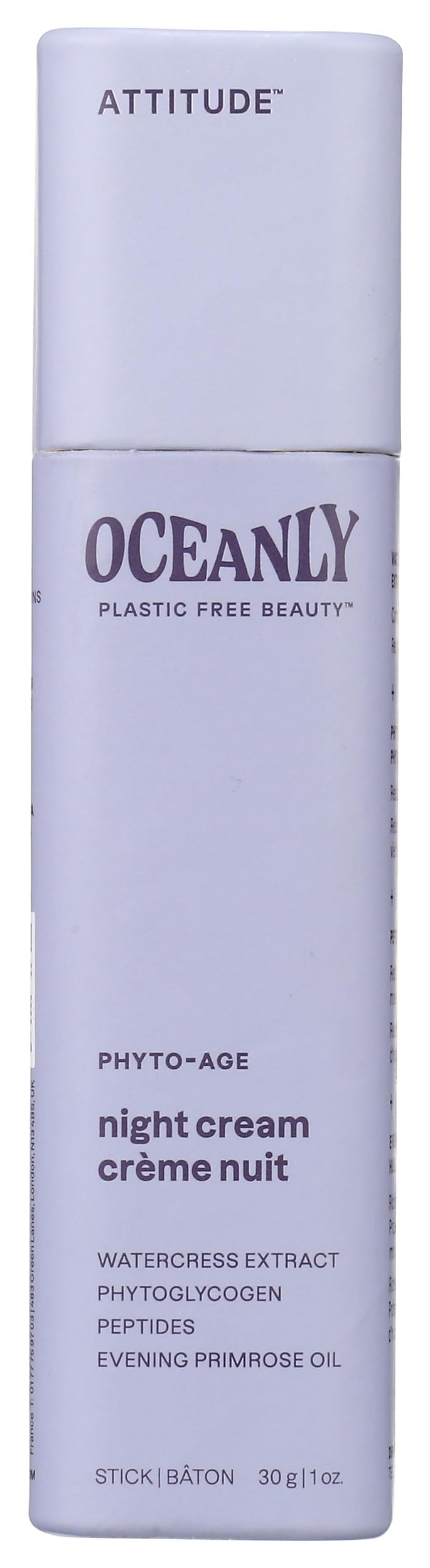 ATTITUDE Oceanly Night Cream Stick, EWG Verified, Plastic-free, Plant and Mineral-Based Ingredients, Vegan Skin Care Products, PHYTO AGE, Unscented, 30 grams