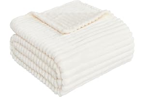 Throw Blanket Living Room Home Decor – Gift for Mom Women Men, Soft Fluffy Fleece Flannel Cozy Fuzzy Plush Warm White Couch B