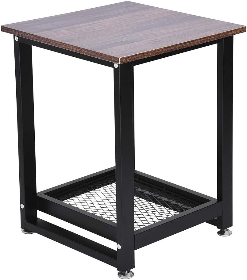 Amazon Com 2 Tier End Side Table With Adjustable Mesh Shelf Tall Night Stand Bedside Table Coffee Table Sofa Bed Side Table Corner Shelves For Bedroom Living Room Black Kitchen Dining