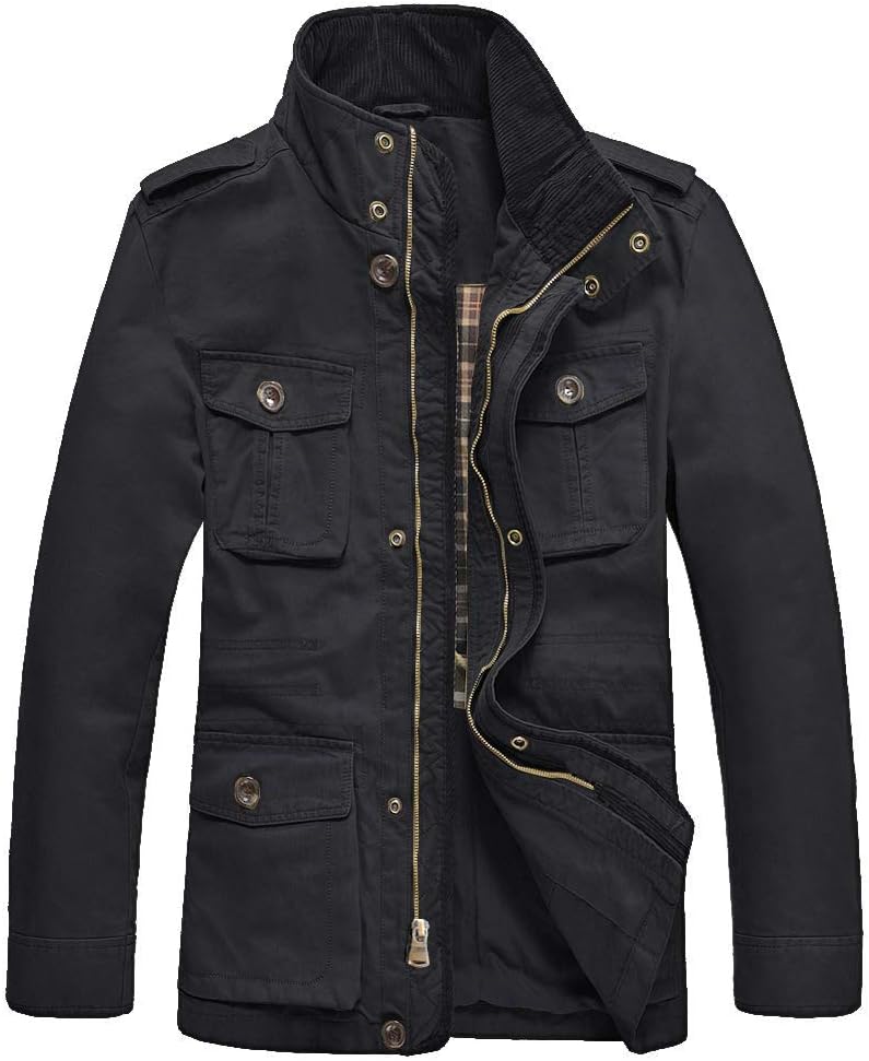 JYG Men's Cotton Stand Collar Military Jacket