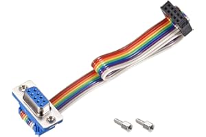 uxcell IDC Rainbow Wire Flat Ribbon Cable FC-10 to DB9 Female Connector 2.54mm Pitch 7.9inch Length