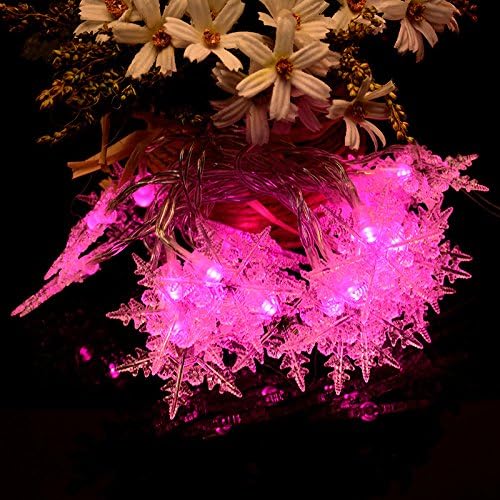 HWKAIZ String Lights Snowflake Battery Operated Outdoor Fairy Lights Indoor Curtain Lights for Garden Christmas Holiday Party Wedding (Pink)