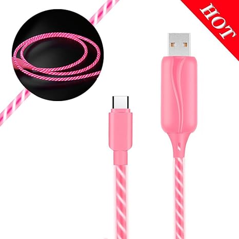 LED Blitz USB Typ C Kabel,GAMA 360-Grad-Licht sichtbar LED fließenden Licht bis Schnellladekabel Kabel für Samsung Note 8, Ga