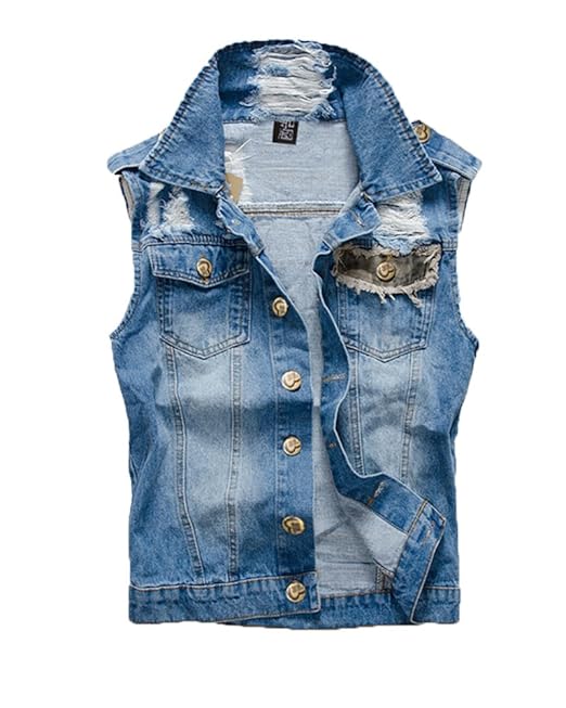 DianShaoA Herren Ärmellose Zerrissene Jeans Weste Fit Beiläufige Cowboy Denim Jacke Weste