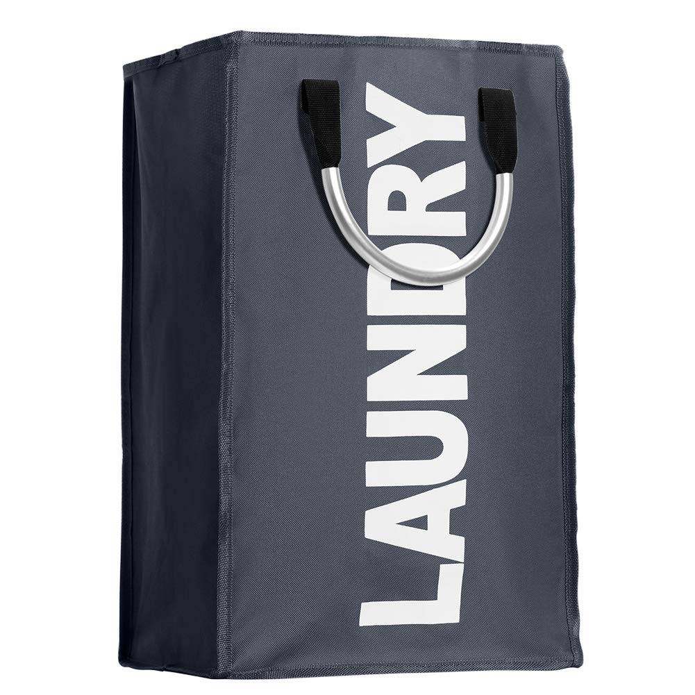 IHOMAGIC Portable Polyester Laundry Bag, Foldable Laundry Basket with Handles, Foldable Laundry Hamper, Large Laundry Storage Bag, Dirty Clothes Bag.L 33 x H 53 x W 23 cm (Dark Grey)