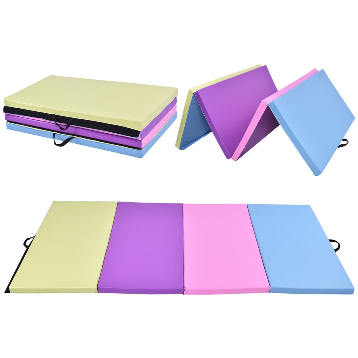 Giantex Folding Exercise Mat with Carrying Handles Panel Thick Gym Fitness Exercise Yoga Exercise Ma