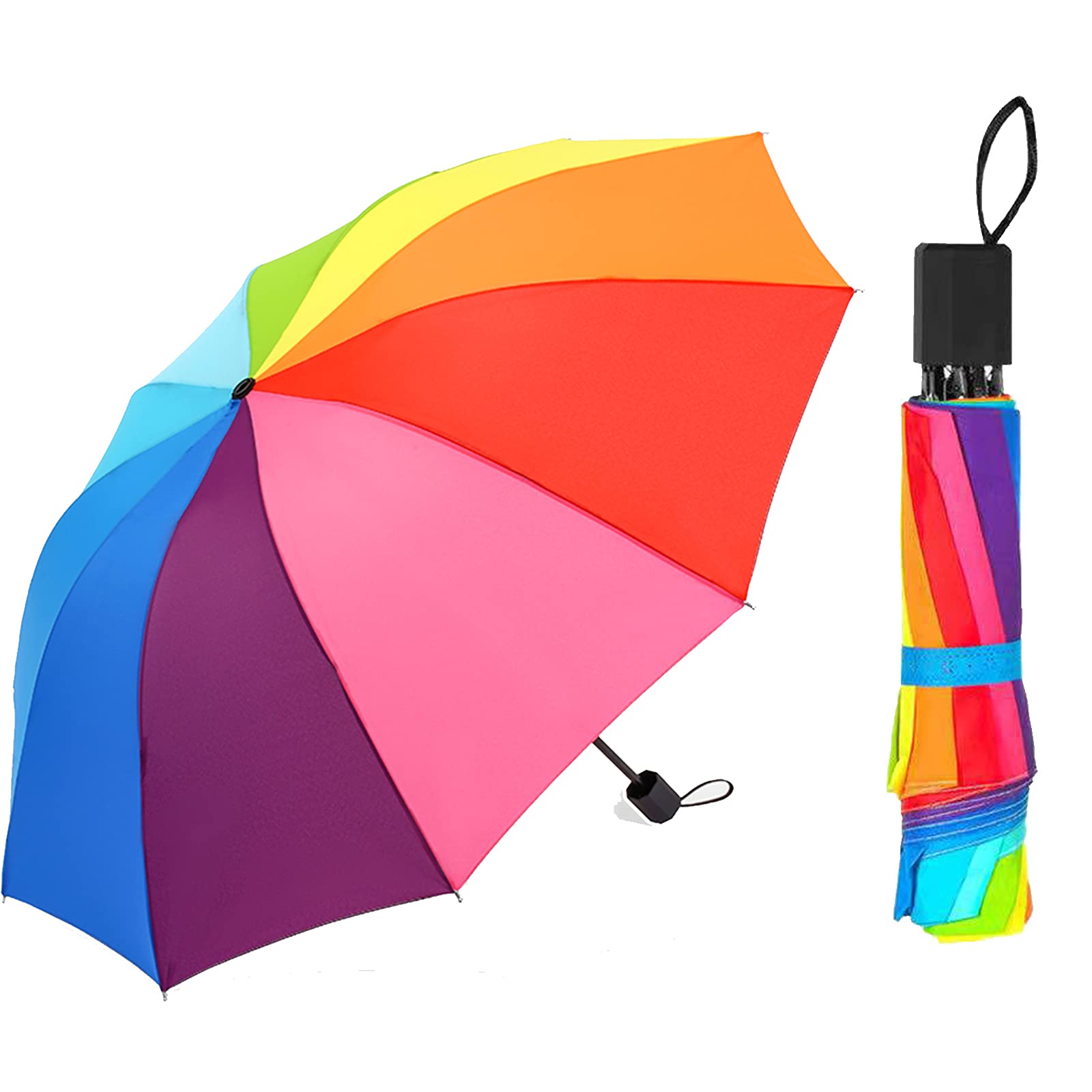 LEXISONG-Zgr Multi-coloured folding umbrella, folding umbrella, unbreakable folding umbrella, strong anti-wind for protection against rain, wind and sun, unisex and colourful folding umbrellas.