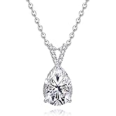 CADYNO 14K Solid White Gold Moissanite Pendant Necklace for Women, 1-2 Carats D Color & Flawless Moissanites, 40+2+3mm Adjustable Matched Color Sterling Silver Chain, Elegant Jewelry Box Packed