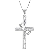 YIFSIY Gemstone Crown Cross Necklaces for Women, 925 Sterling Silver Rectangular cut Zircon Pendant With Rotated Crown Faith Cross Jewelry Gift