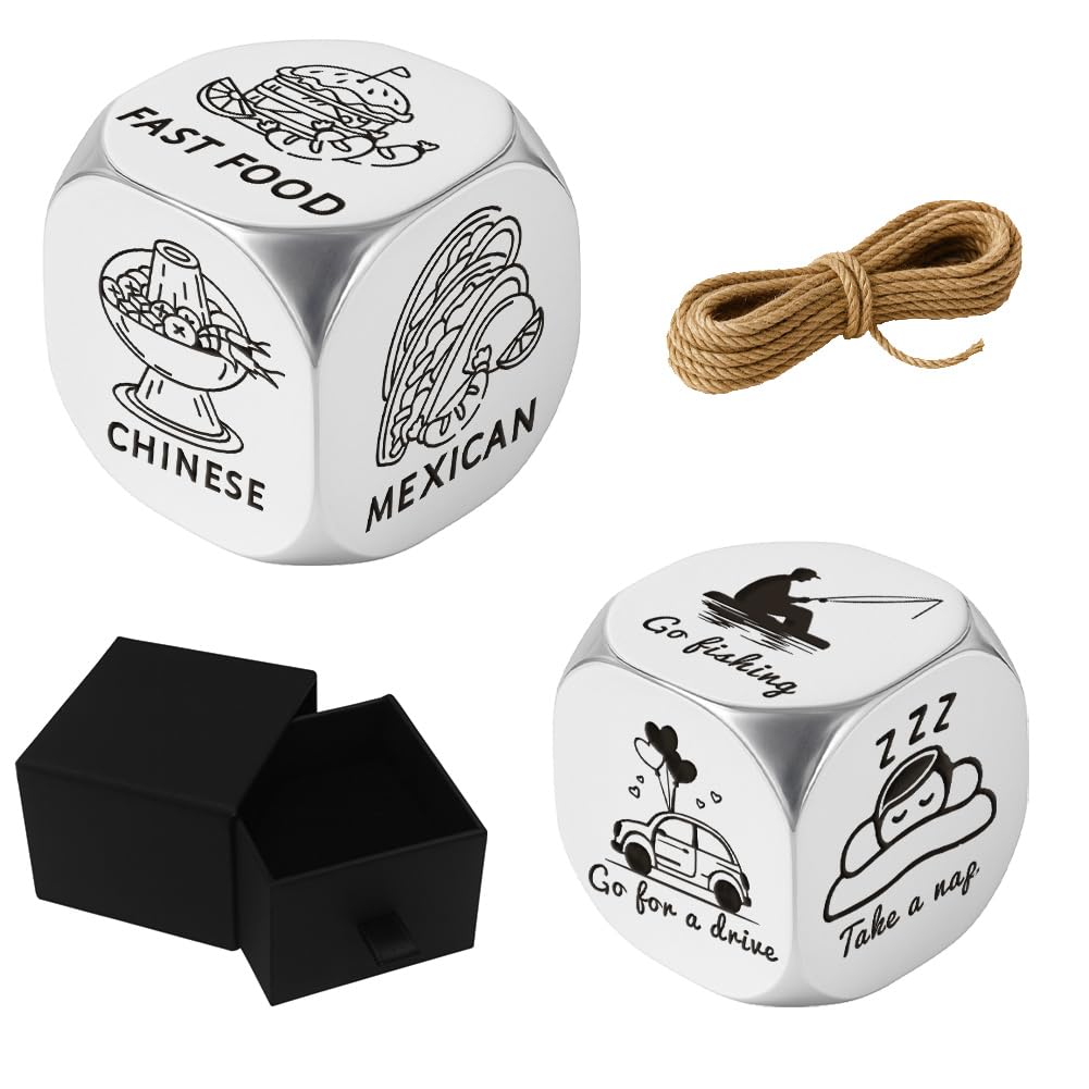 UNICRAFTALE 2Pcs 2 Styles Different Food Dices Stainless Steel Weekend Decision Dice Couple's Daily Activities Date Night Anniversary Steel Dice Gifts Valentines Day for Women Men Gifts