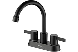 RODDEX 4 Inch Centerset Bathroom Faucet for Sink, 2 Handle Vanity Faucet with Two Water Supply Lines and 360° Swivel Spout Fits 2 Hole for Bathroom Sink Vanity RV Compatible, Matte Black