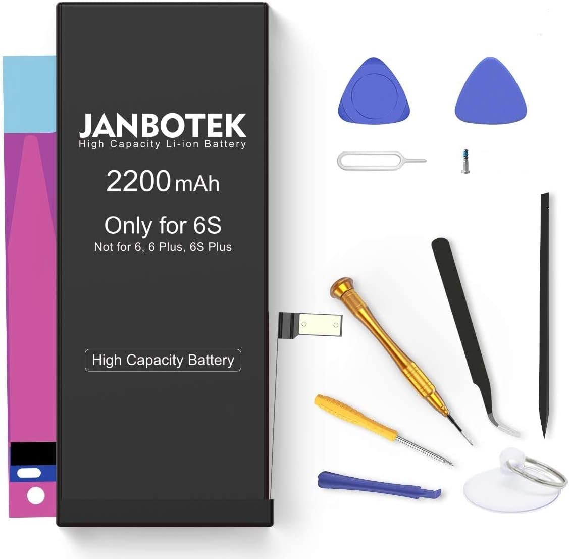 2200mAh Replacement Battery for iPhone 6S, Model A1633, A1688, A1700 JANBOTEK High Capacity Li-ion Battery with Complete Repair Tool Kits - 24 Months Warr