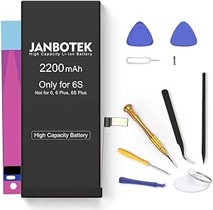 2200mAh Replacement Battery for iPhone 6S, Model A1633, A1688, A1700 JANBOTEK High Capacity Li-ion Battery with Complete Repair Tool Kits - 24 Months Warr