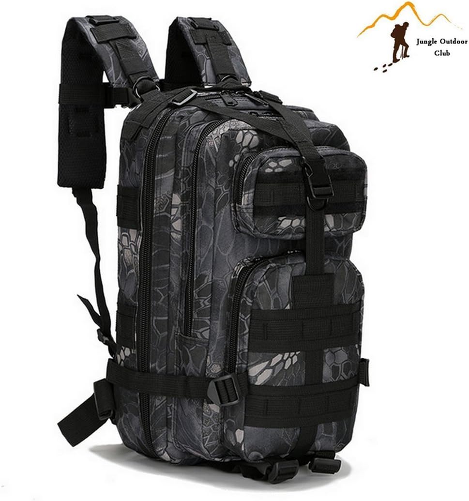 Jungle Field 3P Bag 30L MOLLE Attack Pack Military Rucksack Hiking Camping Climbing recreation cycling Tactical Backpack ,Python black