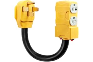 WYM world 50 Amp to 20 Amp 110V RV Distribution Adapter,NEMA 14-50P to 4 X 5-20R/15R RV 4-Prong to Mutiple Household Outlet w/ 20Amp Circuit Breaker RV Generator Distribution Cord 1.5FT