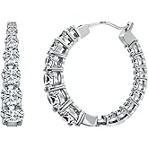 Amazon Essentials Platinum or Gold-Plated Sterling Silver Infinite Elements Zirconia Graduated Hoop Earrings, 1" Diameter , (previously Amazon Collection)