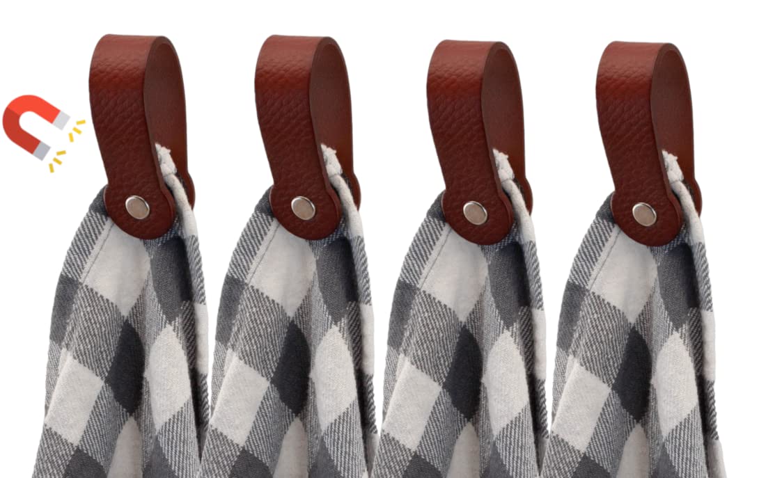 Brute Strength - Magnetic Towel Holder Leather - Cognac - 4 pcs - for Kitchen, Bathroom, Bath, Hook