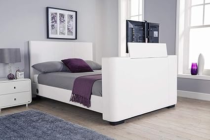 Newark 4ft6 Double Faux Leather Electric Tv Bed White Amazon Co