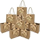 TKSBAG 50 Pack Small Thank You Gift Bags with Handles, 5.5''x 2.5''x4.7'' Mini Brown Gift Bags Bulk for Baby Shower, Birthday, Wedding, Party Favors