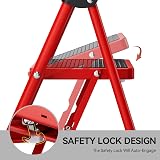 KINGRACK 4 Step Folding Ladder with Handrail Non Slip Wide Pedals Red view 4