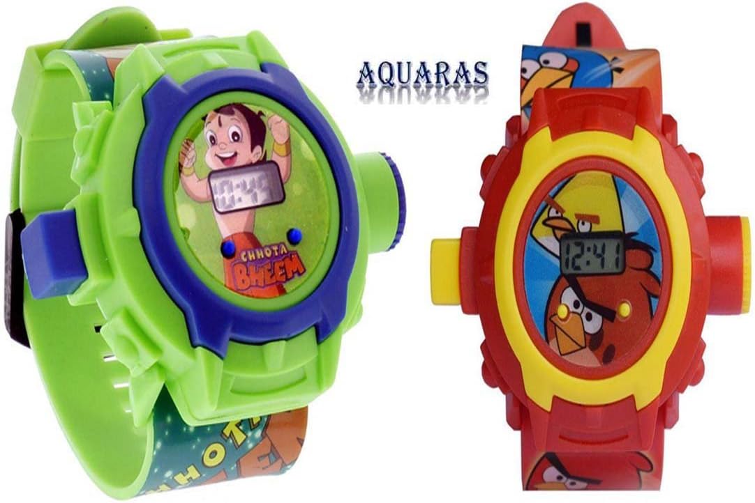 AQUARAS Chotta beem and Angry Bird Projector Watch for Boys and Girls (24 Images)- Pack of 2