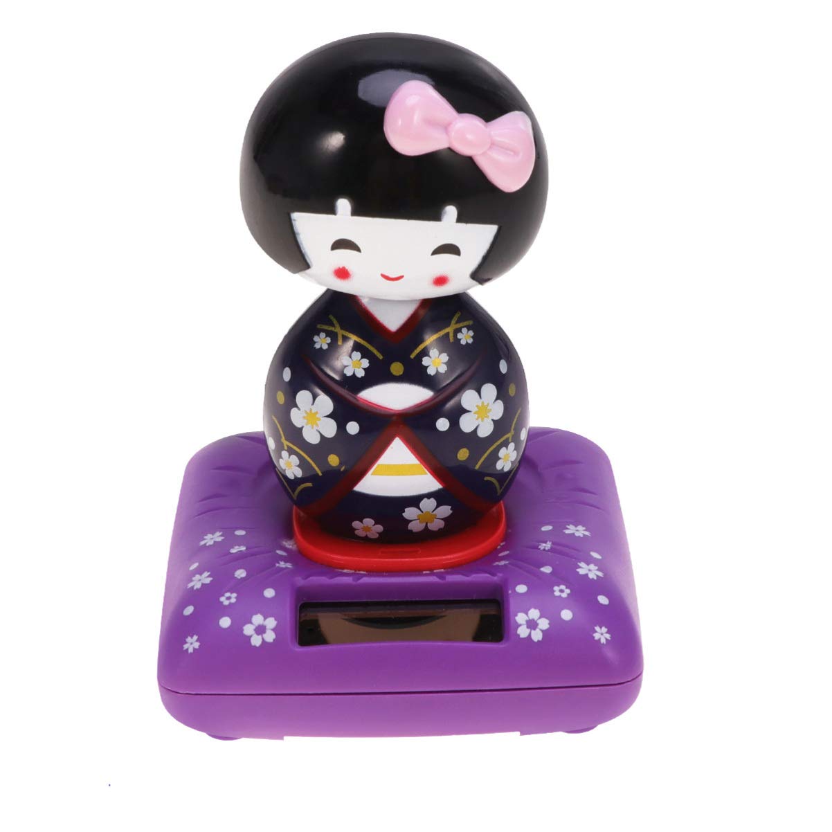 Amosfun Solar Powered Dancing Toy Kimono Doll Car Dashboard Ornaments Car Swinging Shaking Head Toy Decor (Purple)