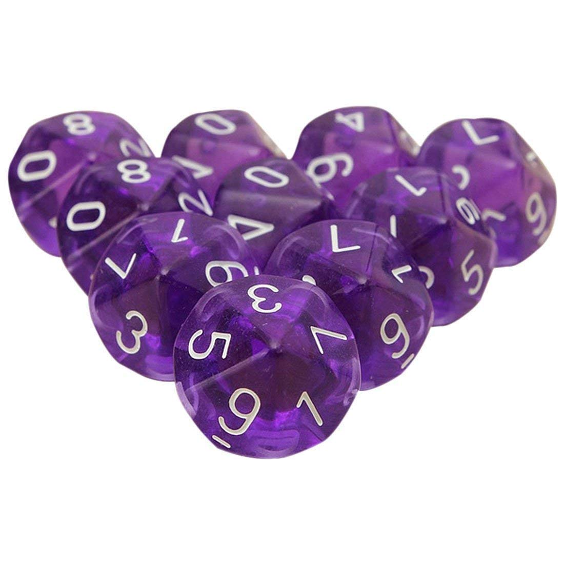 Febbya Polyhedral Dice, 10 Pack Polyhedral Dice Set D10 for MDG MTG RPG Dungeons and Dragons Role Playing Dice Game Dat Purple Coloured