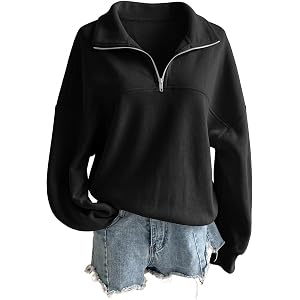 SHEWIN Women's Sweatshirt Fleece Quarter Zipper Pullover Tops Casual Oversized Half Zip Hoodie 2026 Fall Fashion