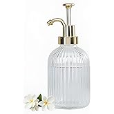 Glass Pump Soap Dispenser, 350ML Kitchen Hand Soap Dispenser Sour Cream Dispenser Rustproof Pump Dispenser for Kitchen Bathroom (Translucen Gold Bar)