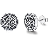 MEDWISE Viking Stud Earrings 925 Sterling Silver Norse Viking Rune Earrings Small Stud Earrings Viking Jewelry Gift for Men Women