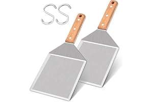 Metal Spatula Set of 2, Leonyo Stainless Steel Griddle Hamburger Spatula, as Barbecue Turner Grilling BBQ Griddle Accessories, Triple Rivets & 2 x S Hook, Heavy Duty & Easy Press