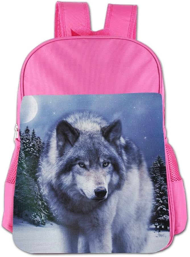 CNJELLAW Lightweight Student Mini Backpack Brave Wolf Printing Child Shoulder School Bags Popular Travel Daypack Pink