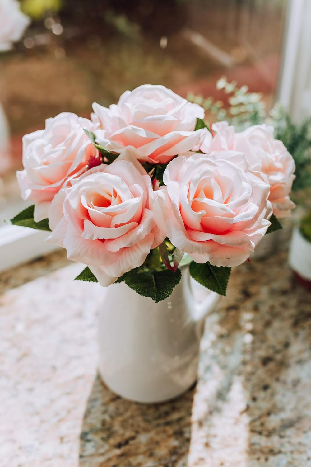 Amazon Com Flora Bunda Artificial Roses In Ceramic Pot 12 5 Pink Roses Home Kitchen