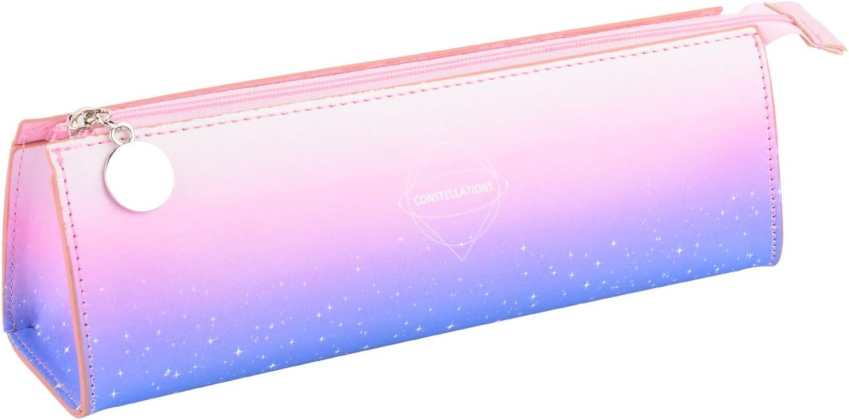 Bluecell Galaxy Pencil Pen Case Pouch Holder with Zipper PU Office Storage Organizer Coin Pouch Makeup Cosmetic Bag for Middle High School Office College Girl Adult Simple Storage (Pink)