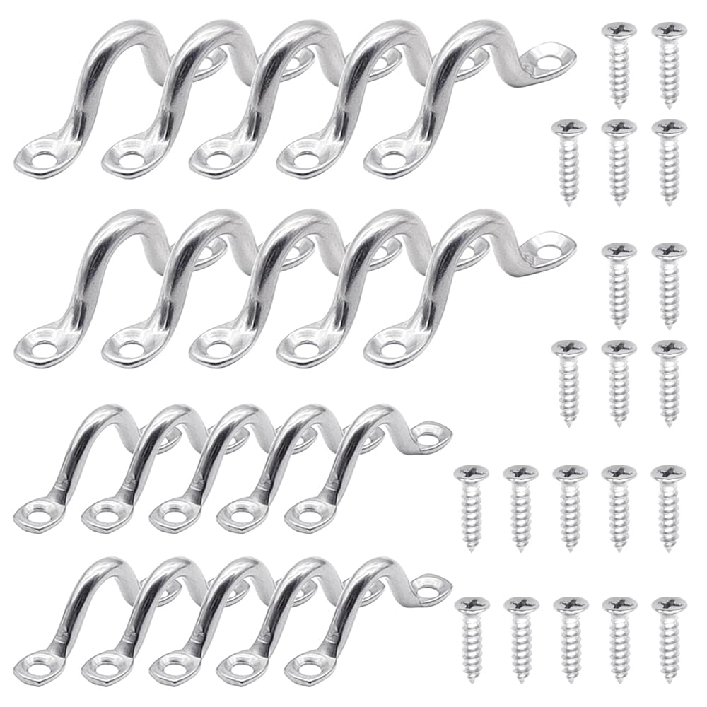 BuxiuGK 20Pcs Kayak Deck Loops M5 M4,Pad Eye Strap Plate 304 Stainless Steel with 40 Screws for Kayak Decks Canoe Rigging