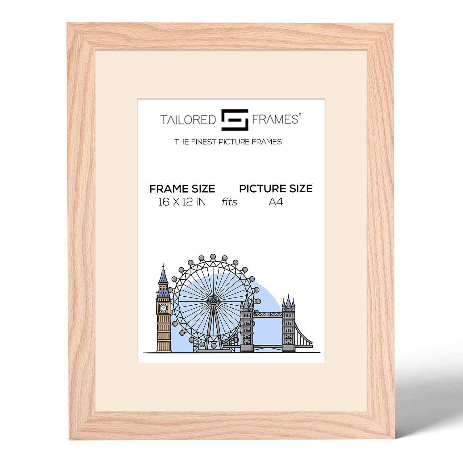 Tailored Frames 99 Solid Natural Oak 16" x 12" Frame for A4 Picture | Single Picture Frames | Wall Hanging Type | Photo Frame with Antique Mount