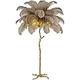 YUNR Night Light Natural Ostrich Feather Floor Lamp, Modern LED Dimmable Standing Lamp, Romantic Princess Bedroom Reading Lamp, Tall Corner Lamp for Living Room, Dining Room and Office (120cm, Brown)