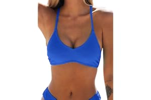 CUPSHE Women's Bikini Top Blue Halter Back Tie Bathing Suit