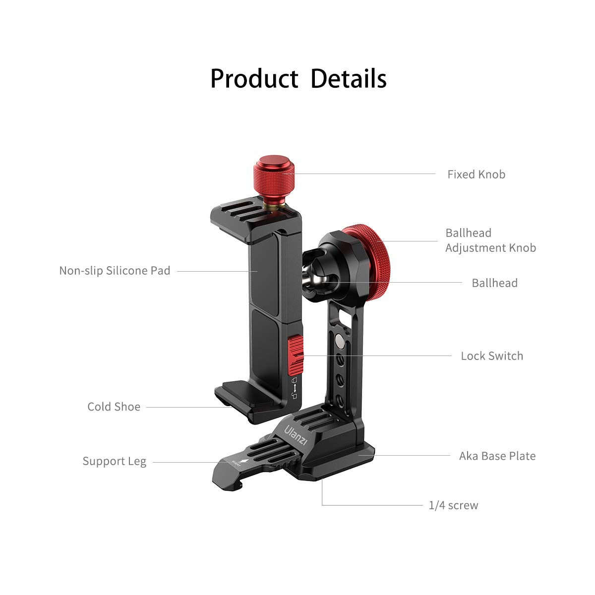Cell Phone Tripod Mount, ULANZI ST-14 Smartphone Tripod Mount Adapter Aluminum with Cold Shoe, 360° Cell Phone Stand Holder Clamp for iPhone16 15 14 13 12 11 Max Pro iPhone X XR Xs 6 7 Plus
