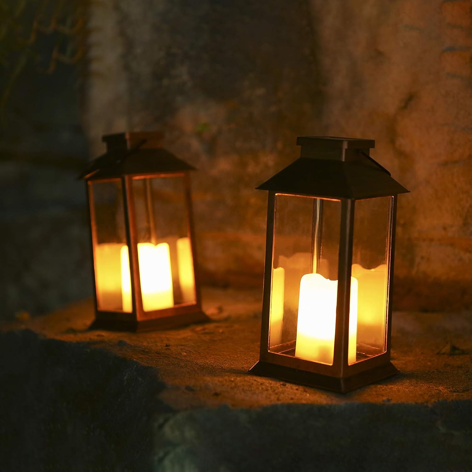 Solar Garden Lanterns Outdoor Hanging Waterproof Lights for Candles 2 Pack (Black), Black and Bronze, Black-02 - Image 5