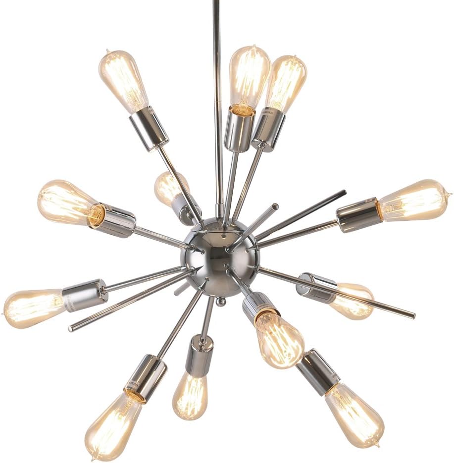 Sputnik Chandelier, Naturous 12 Lights Pendant Light, Modern Ceiling Light with Chrome Finish, Vintage Industrial Style Lighting Fixture, UL Listed