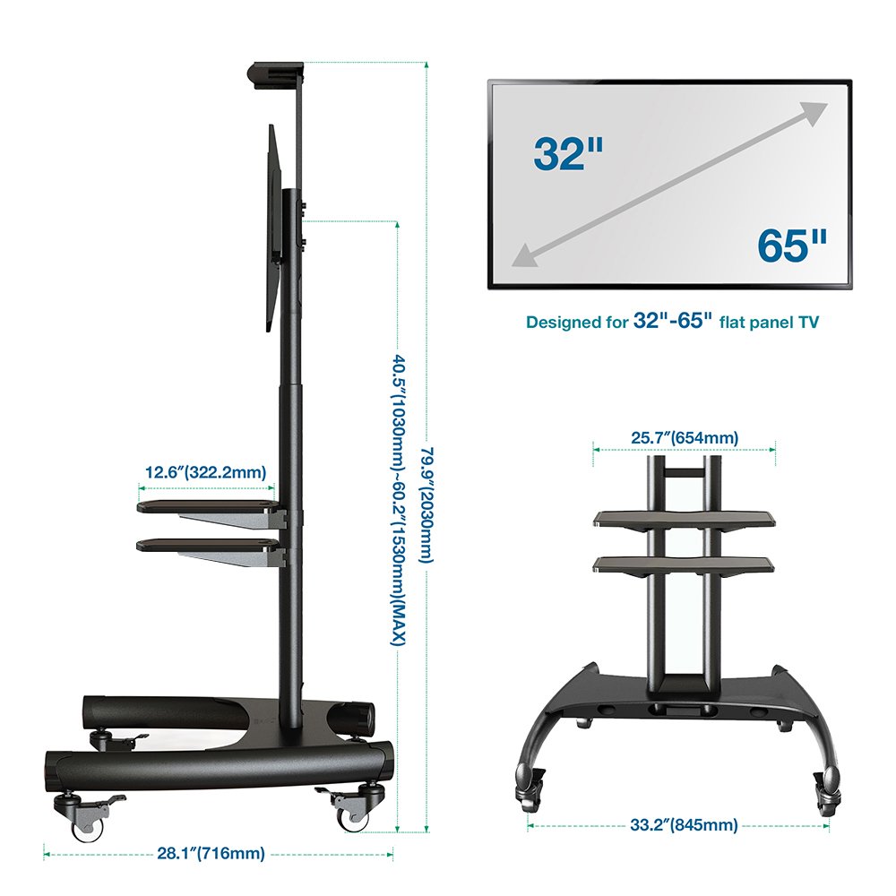 NB North Bayou Mobile TV Cart TV Stand With Wheels For 32 To 65 Inch