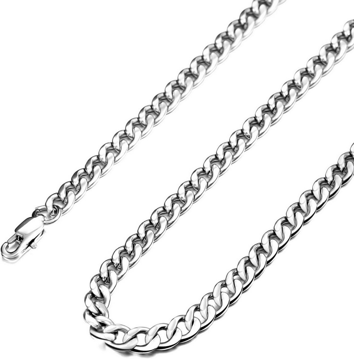 MOWOM Silver Tone 5.0mm Wide Stainless Steel Necklace Curb Chain Link 14~40 Inch