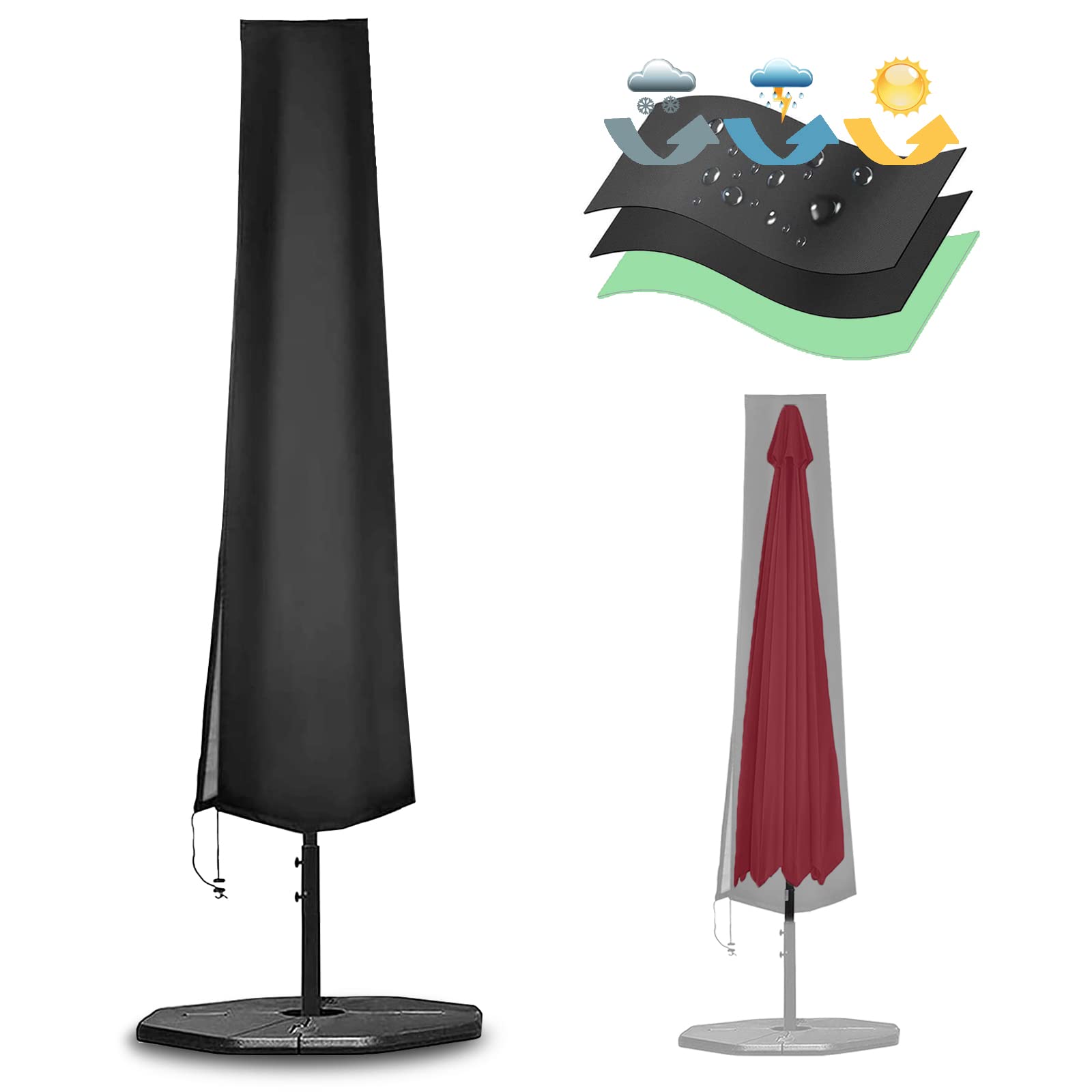 Funshot Garden Parasol Cover for Garden Umbrella 190x30x50cm, Patio Umbrella Covers 420D Oxford Fabric Waterproof with Heavy-duty Zip and Adjustable Drawstring Cord at Bottom, Black