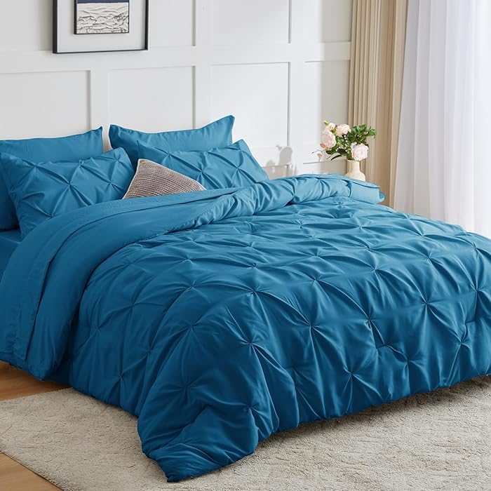 Comfort Collections Luxury Alford Alexander Pin Tuck Pinch Pleat Duvet Quilt Cover Reversible Diamond Bedding Set With Matching Pillowcases Teal Superking 260cm x 220cm Approximate