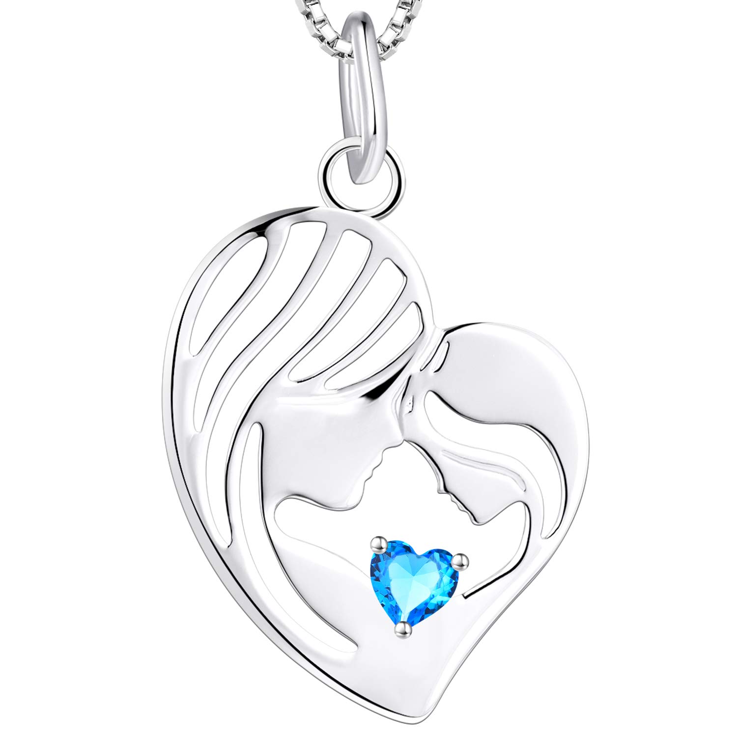 YL Mother and Daughter Necklace 925 Sterling Silver Heart March Birthstone Aquamarine Blue Cubic Zirconia Pendant Necklace Gifts for Mum Women, 45-48 CM — image 1